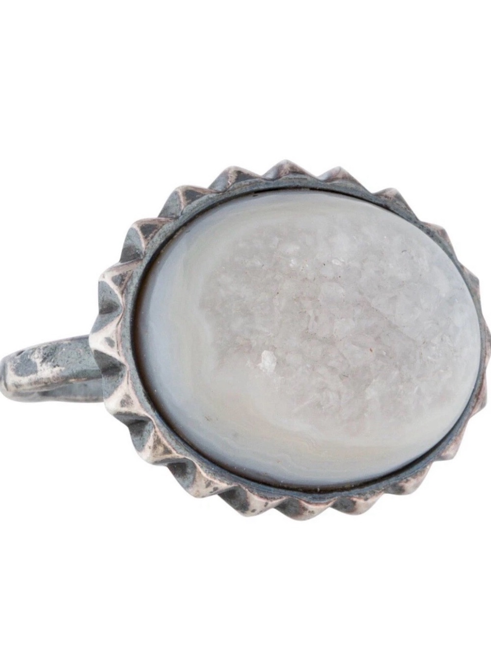 Bottega Veneta Sterling Silver Ring White Druzy Oval Stone Ring Size 5